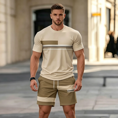 【Pago contra entrega】Conjunto deportivo de verano de 2 piezas para hombre: cómoda camiseta de manga corta y pantalones cortos para el día a día y el hogar.