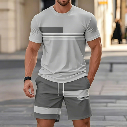 【Pago contra entrega】Conjunto deportivo de verano de 2 piezas para hombre: cómoda camiseta de manga corta y pantalones cortos para el día a día y el hogar.