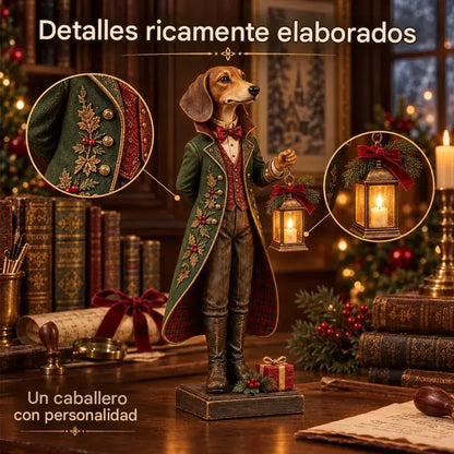 【15 cm de altura】Figura navideña de resina: un caballero salchicha con una linterna.