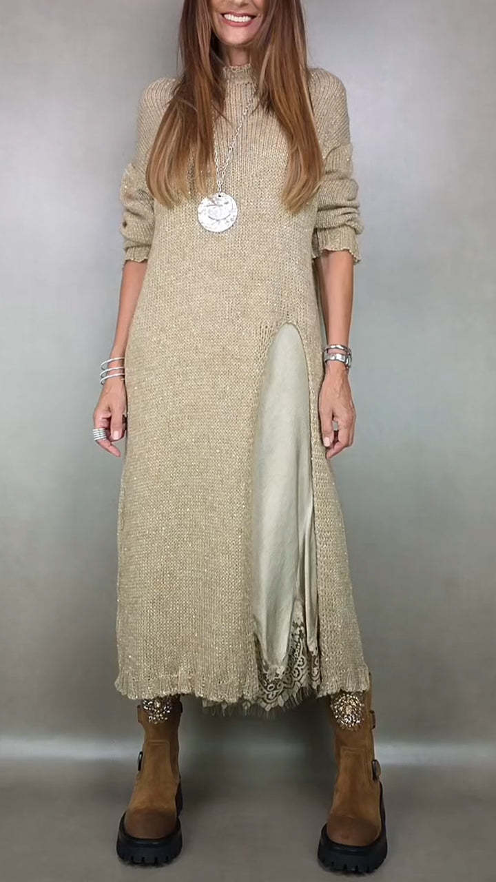 【XS-3XL】👗Nuevo conjunto de encaje, diseño con aberturas, estilo suéter, conjunto de dos piezas vestido-suéter con tirantes y abertura