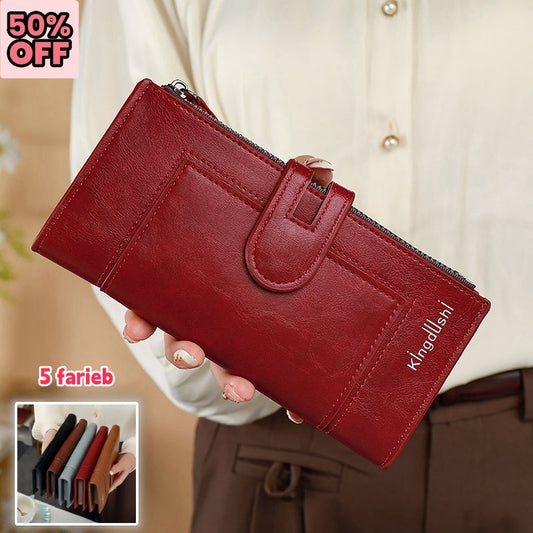 💰 Portcard retro pentru femei din piele naturală cu fermoar dublu 3846672 