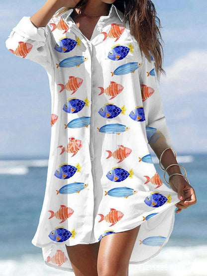 🌻【S-3XL】Rochie cămașă cu imprimeu floral nou 2025 