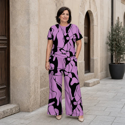 ✨【S-5XL】 ¡Elegante y casual! Conjunto de verano de tallas grandes con un moderno estampado geométrico.