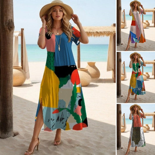 【🏆 Oferta por tiempo limitado】👗【S-3XL】🌈Nuevo vestido largo estampado de tallas grandes 2026