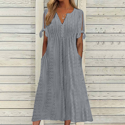 【🏆Hot Product】👗 Elegantné jednofarebné šaty – V-krčný strih, pohodlné, priedušné a štýlové, ideálne na každodenné nosenie.