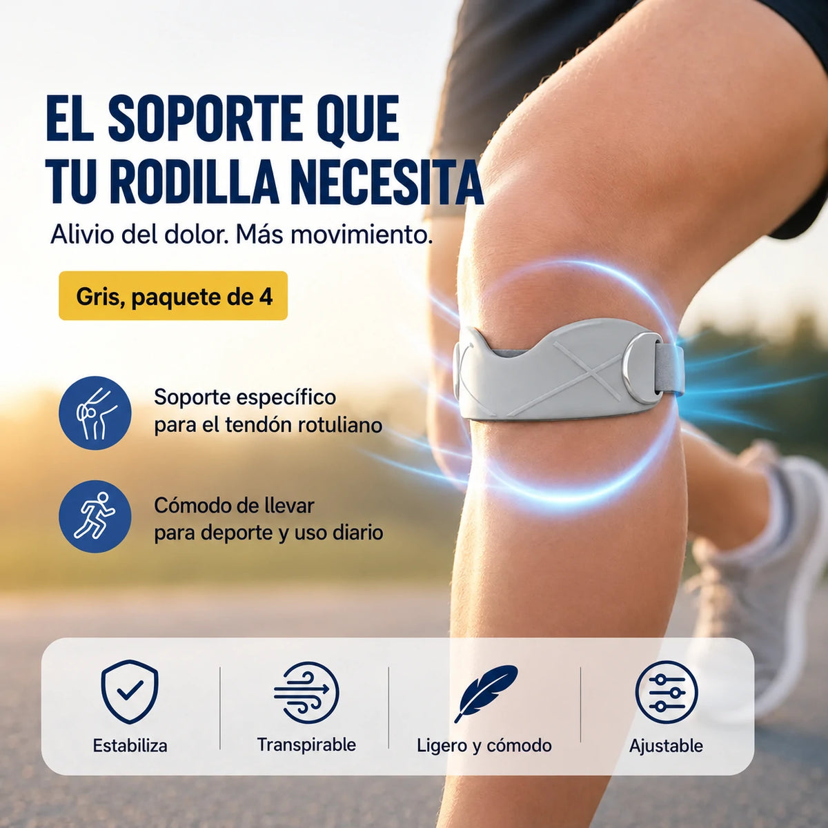 4 pares por 25 euros 🏃‍♀️ Rodillera deportiva 👉 La rodilla necesita tiempo. Esta banda le da el apoyo que necesita.