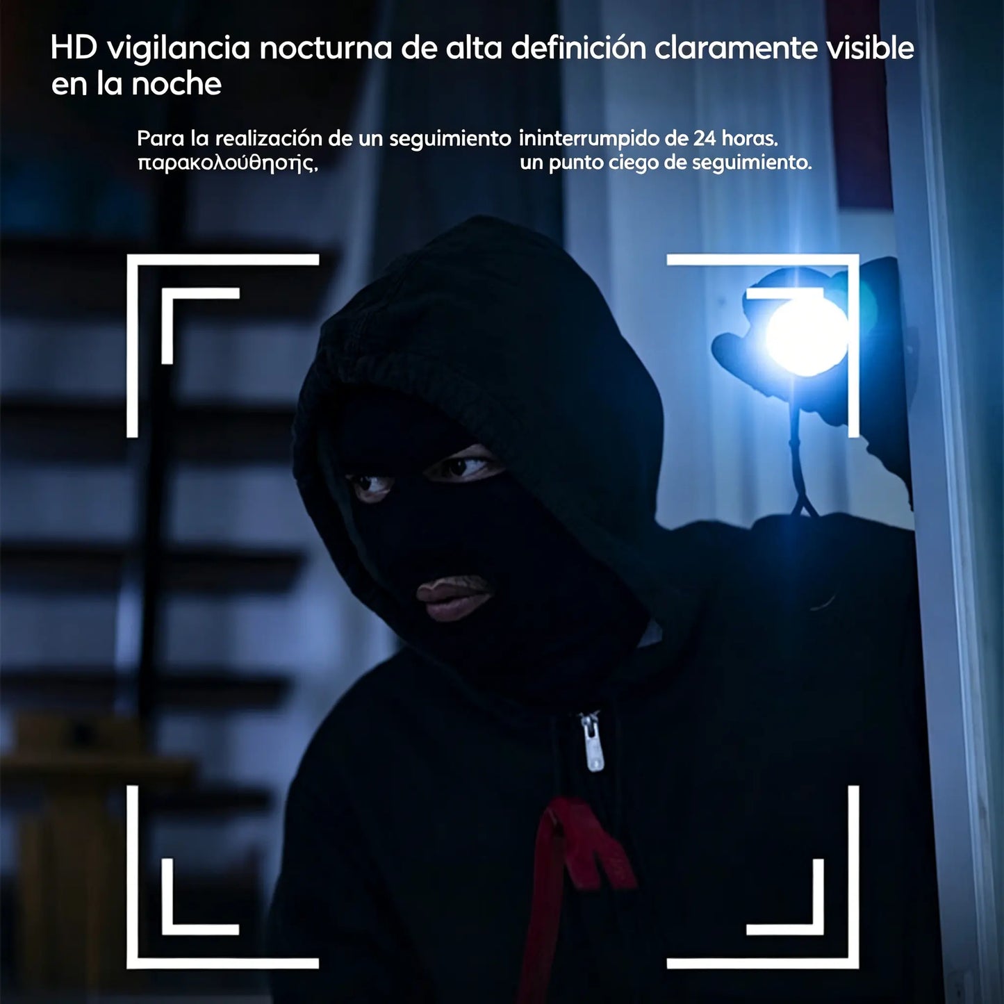 Cámara de alta definición con sistema de monitoreo inteligente del hogar mediante WiFi inalámbrico remoto, visión nocturna infrarroja, intercomunicador bidireccional y cámara de alta definición.