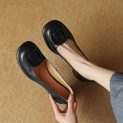 👠【35-40】2025 nové 5CM mäkká podrážka retro hrubé kožené topánky s okrúhlou špičkou 3921333