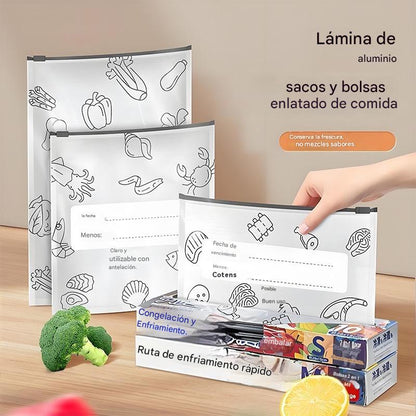 🥩【30】Bolsa de papel de aluminio de grado alimenticio con cierre de cremallera para conservar la frescura, apta para refrigerador doméstico