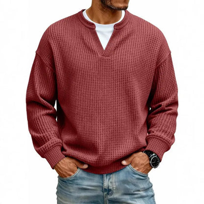 👚✨ Comodidad atemporal | Camiseta de manga larga para hombre con textura tipo gofre y efecto superpuesto