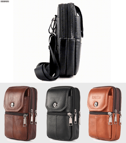 🔥【50% de descuento】Riñonera de cuero genuino para hombre con diseño mixto (bandolera/bolso de hombro)