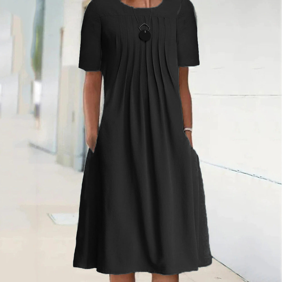 👗🌷【S-3XL】Nové letné ležérne jednofarebné šaty s okrúhlym výstrihom a krátkym rukávom z bavlny a ľanu z roku 2025