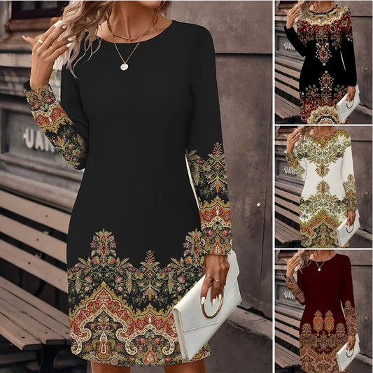 🔥🥰【S-3XL】 2025 nové šaty s potlačou s okrúhlym výstrihom 3909611