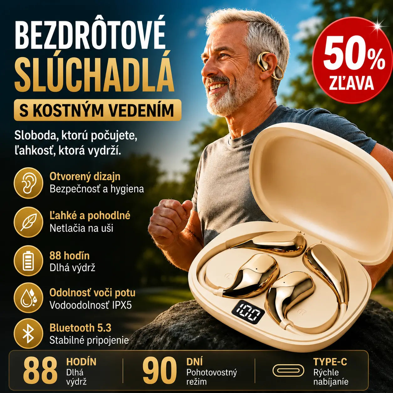 🔋Bezdrôtové Bluetooth slúchadlá bez vstavaného ucha, s háčikom za uši a kostným vedením🎙️🎧