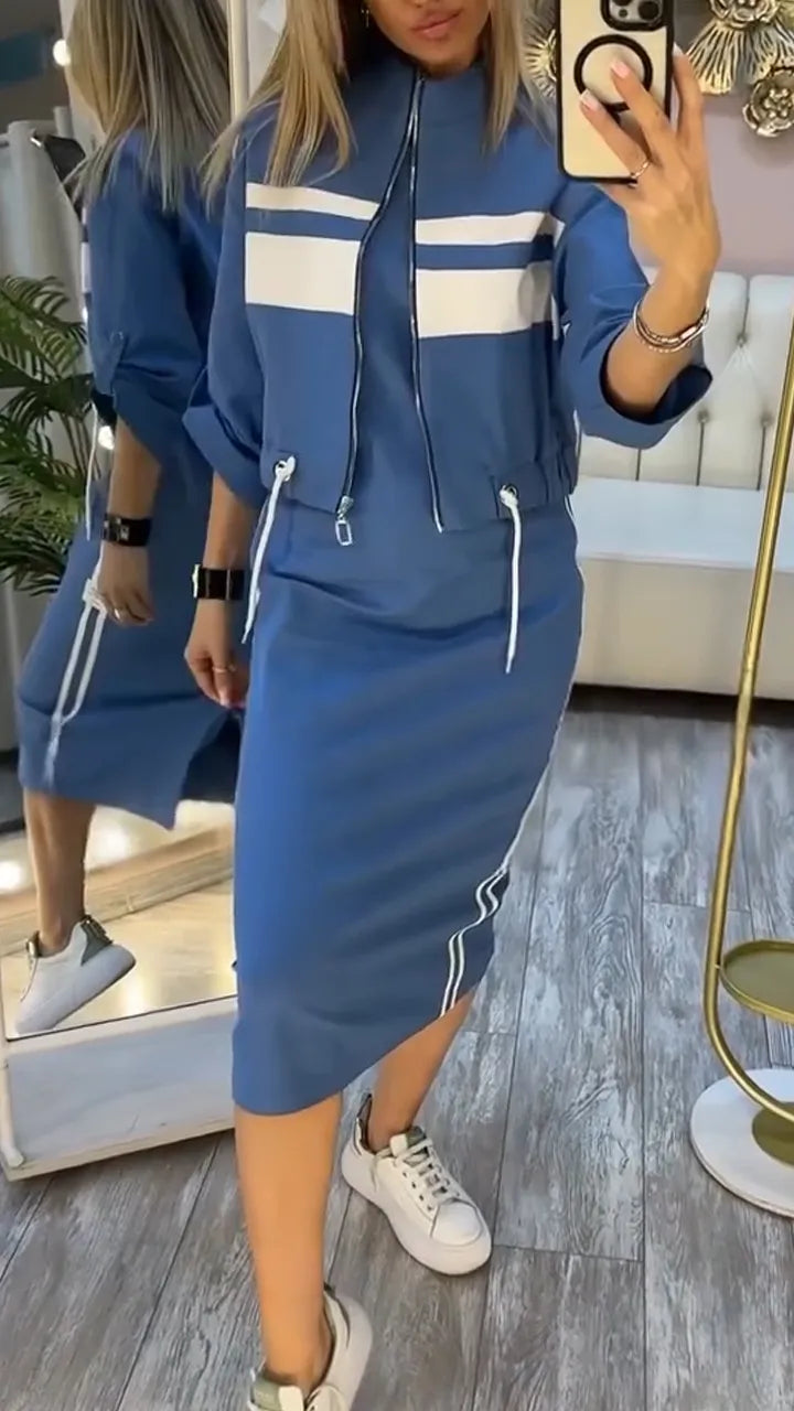 💕😍 Moderné dámske šaty s okrúhlym výstrihom a casual sako 2026