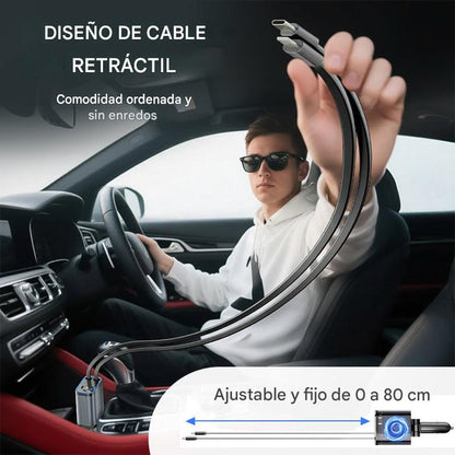 ⚡✨ Cargador de coche ultrarrápido: dos puertos USB-C retráctiles con luz ambiental Starlight y protección de seguridad inteligente 🚗💫