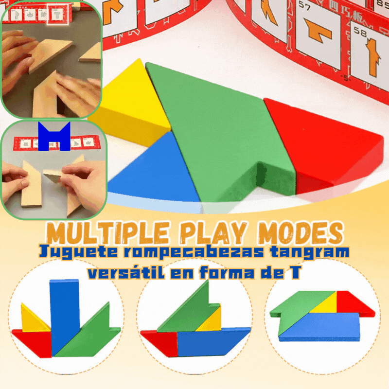 💕🎭 Rompecabezas tipo tangram en forma de T – Juguete versátil