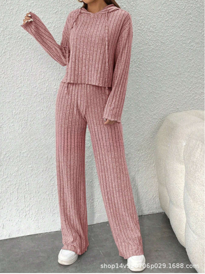 😍📢¡60% de descuento!📢 Cómodo conjunto de dos piezas de camiseta y pantalón de punto con escote elástico