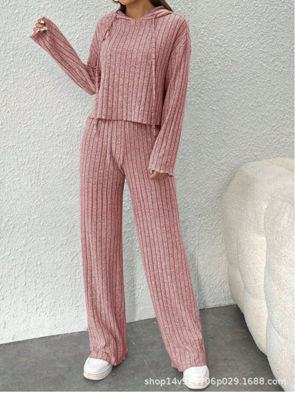 😍📢¡60% de descuento!📢 Cómodo conjunto de dos piezas de camiseta y pantalón de punto con escote elástico