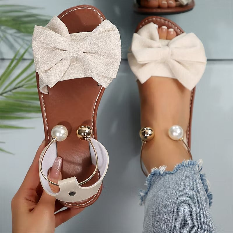 Sandalias Elegantes con Perlas y Correa al Tobillo para Mujer