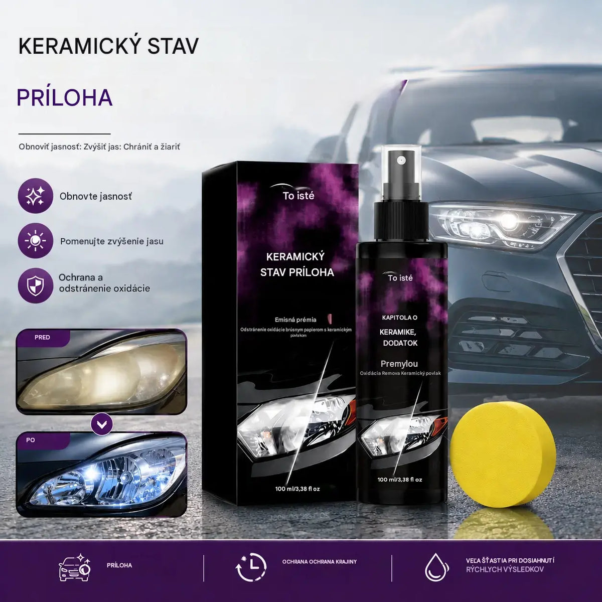 【2 sady 27 €】Súprava na starostlivosť o svetlomety: Denné čistenie, leštenie a renovácia svetlometov auta.
