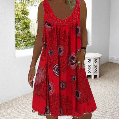 💖👗【S-5XL】 Čipkované plisované šaty bez rukávov-3694585