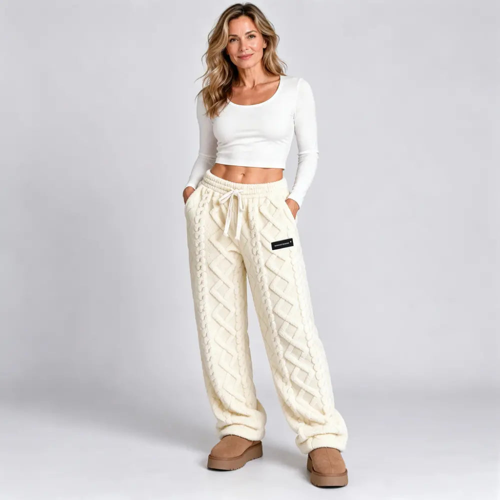 🔥【XS-2XL】Pantalones casuales gruesos y cálidos de otoño/invierno con forro polar, tela jacquard