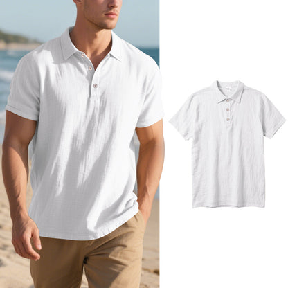 🔥【S-3XL】-30% OFF🌞Polo informal de lino de manga corta y corte holgado con cuello para hombre 2026