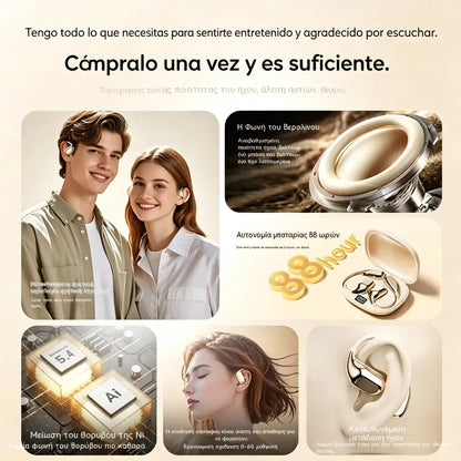🔋Auriculares inalámbricos Bluetooth sin almohadilla integrada, con gancho para la oreja y conducción ósea🎙️🎧