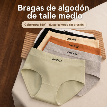 [6 piezas] Braguitas de algodón cómodas y transpirables de tiro medio para mujer