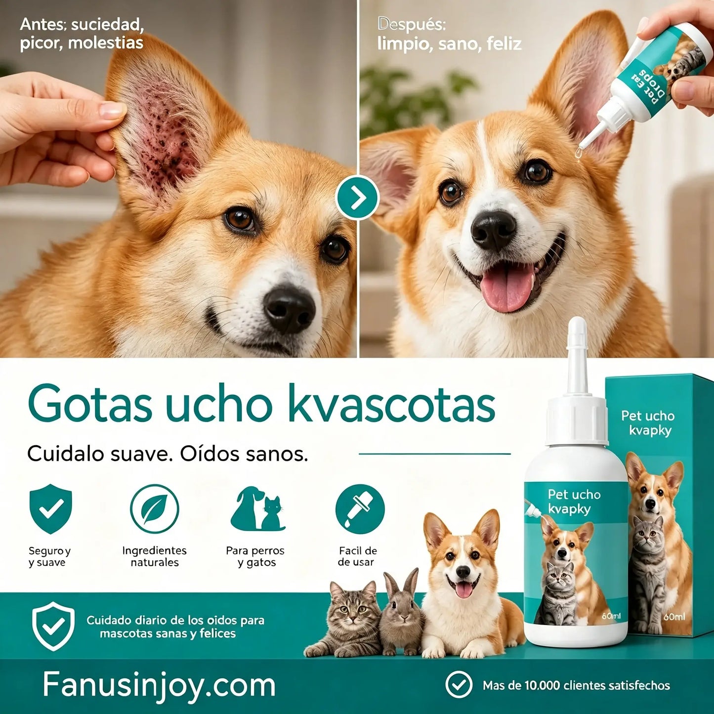 【Compra 1 y llévate 1 gratis】 🐱🐶 Gotas suaves para la limpieza de oídos de mascotas: dile adiós a las enfermedades del oído