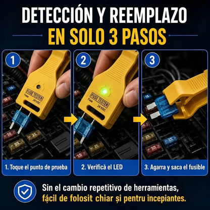⚡ Probador de fusibles y alicates 2 en 1 para coche (compatible con 12V/24V / indicador LED verde / espaciado ajustable / alicates extractores / para coche, camión y barco). 🚗✨