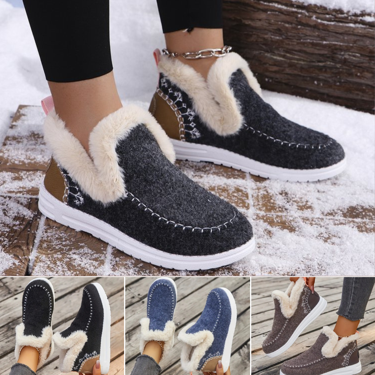 🔥【36-43】Dámske jednofarebné kotníkové topánky – s mäkkou kožušinovou podšívkou, voľnočasové a teplé