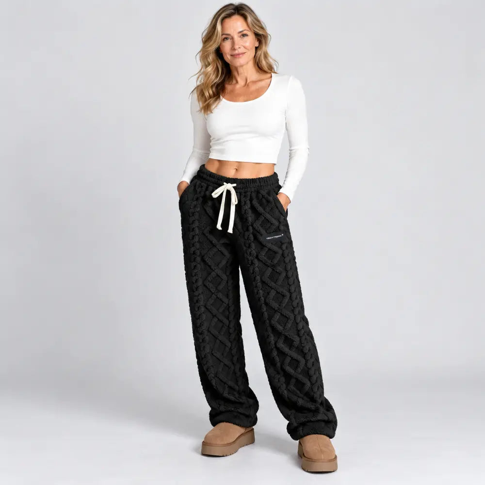 🔥【XS-2XL】Pantalones casuales gruesos y cálidos de otoño/invierno con forro polar, tela jacquard
