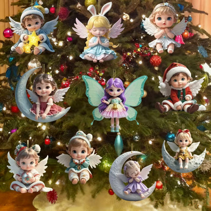 🎁【10 броя】Дървен ангел - коледна украса за дома