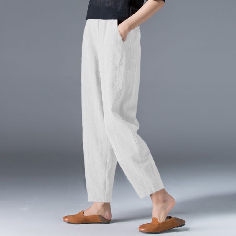 🌿50% DE DESCUENTO🔥【40-120 kg】Pantalones de mujer de algodón y lino de corte ancho, disponibles en tallas grandes