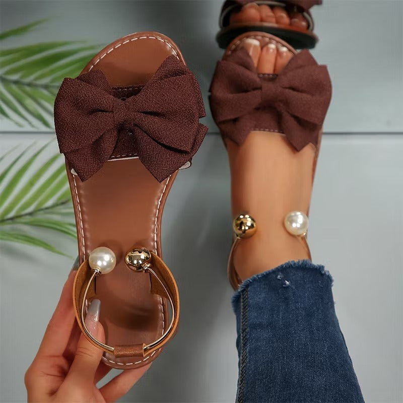 Sandalias Elegantes con Perlas y Correa al Tobillo para Mujer