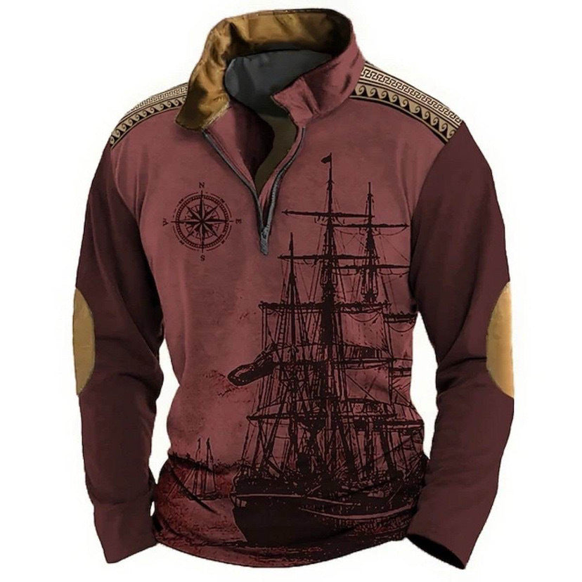 【S-5XL】Nová módna pánska mikina s dlhým rukávom, etnickou potlačou a zipsom na polovicu