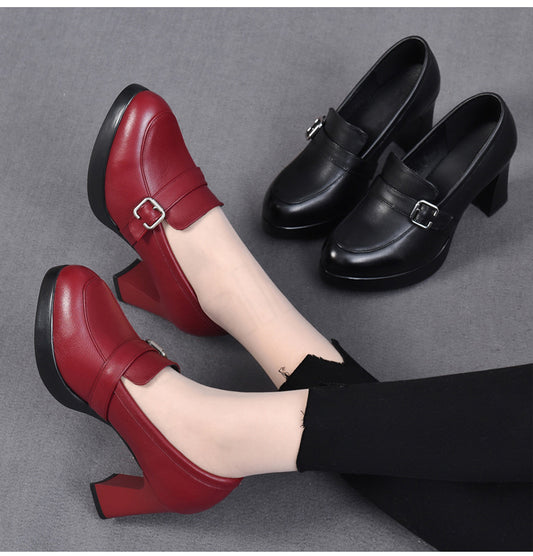 👠【35-40】2024 Nové módne dámske kožené topánky na vysokom podpätku s hrubou podrážkou  3744902