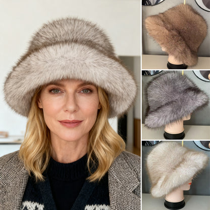 👒Zľava -47%🔥 Dámska teplá jesenná a zimná čiapka s veľkou krempou a kopulou z líšky
