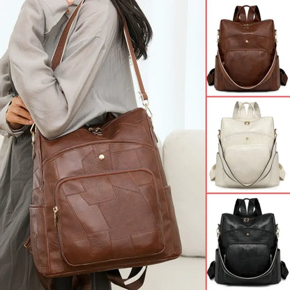 👛🌟Mochila de piel de gran capacidad, diseño a cuadros