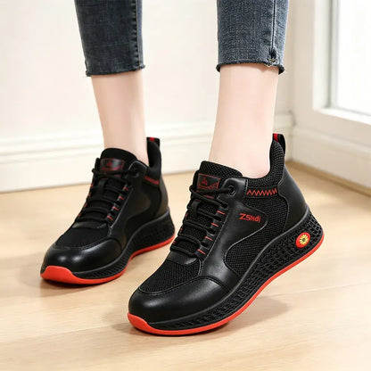 【35-41】👟Zapatos de trabajo planos de cuero negro para mujer, sin cordones, antideslizantes, acolchados, transpirables, ligeros y cómodos.