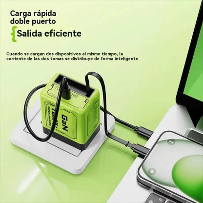 【-50%】⚡Cargador de pared 2 en 1 de nitruro de galio con 2 cables de carga retráctiles (Android + Apple)