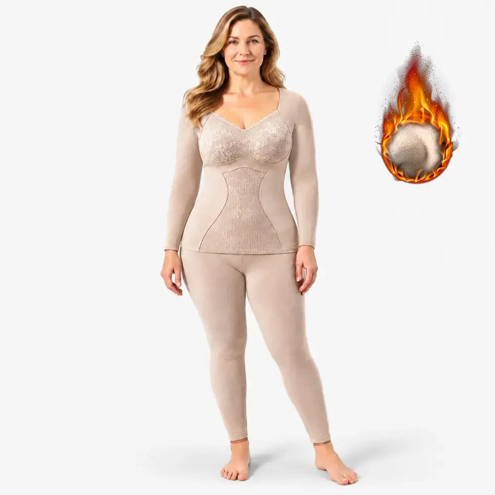 【M-XXL】Conjunto de ropa interior térmica para mujer – con aislamiento, grueso, incluye relleno, de calentamiento rápido; adecuado para otoño e invierno