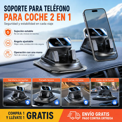 🚗 Soporte para móvil 2 en 1 para coche, giratorio 360° y antideslizante
