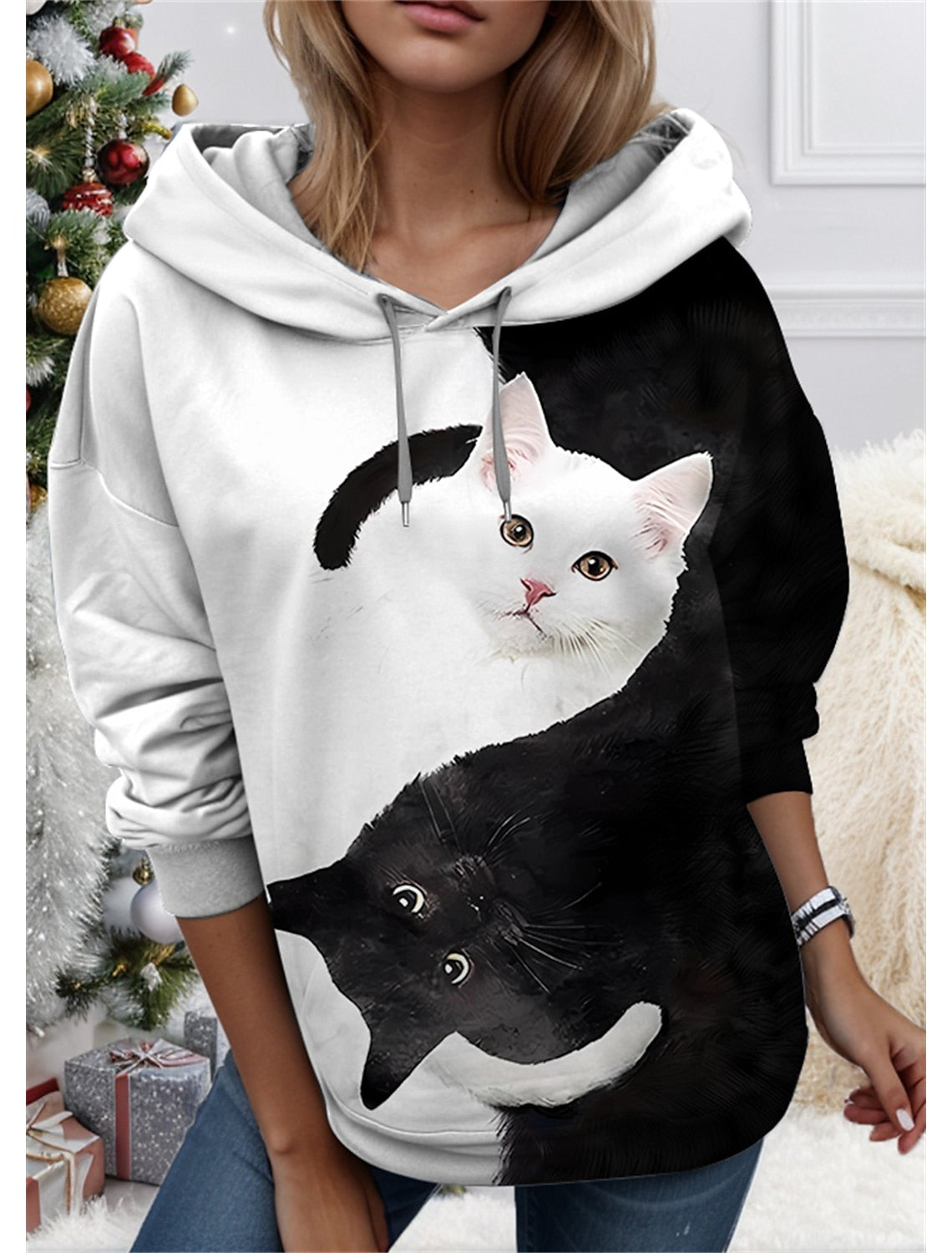 🐱【S-3XL】Nueva camiseta de invierno para mujer, lindo patrón de gato