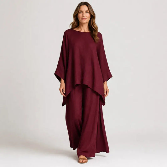 【S-3XL】🌸✨Oferta por tiempo limitado - Conjunto de mujer de camisa holgada básica y pantalón de lino