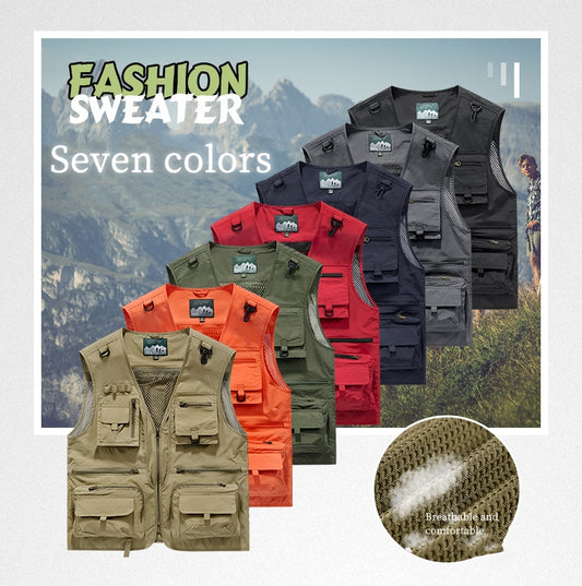 🔥🔥【L-5XL】Chaleco Casual de Malla para Hombre, Multibolsillos Secado Rápido para Pesca y Exterior
