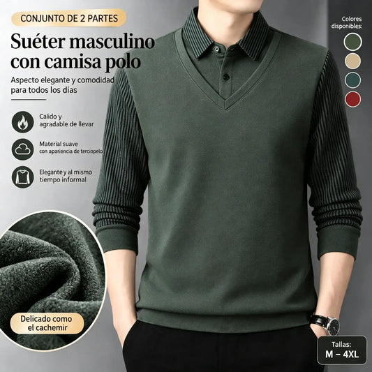👔【M-4XL】Suéter de dos piezas para hombre con acabado tipo chenilla, forro de terciopelo y grosor extra para mayor calidez.