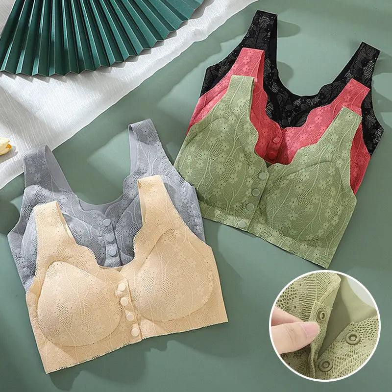 😍【Paquete de 4 piezas】Sujetador sin aros con botón frontal para mujer
